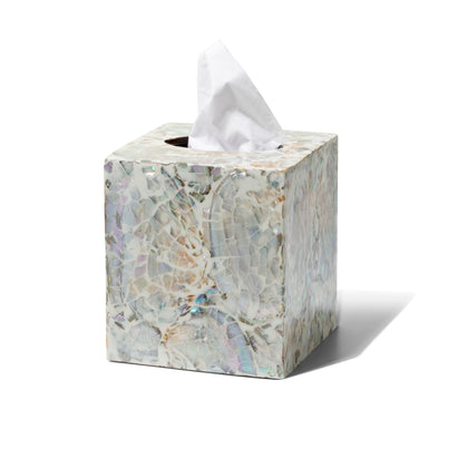 A Mother of Pearl - Natural Tissue Box by LaDorada, handcrafted with exquisite detail, showcasing Colombian artistry.
