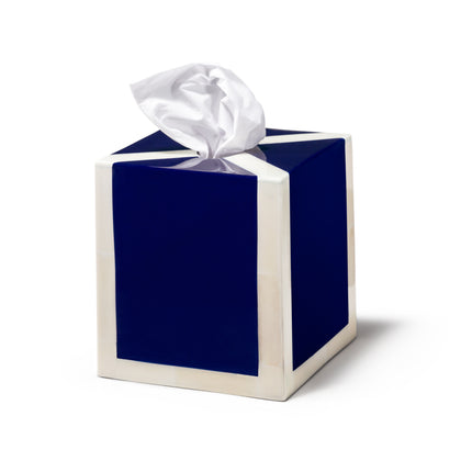 LaDorada's Ink Blue & Bone Tissue Box handcrafted with exquisite detail, a refined expression of artisanal design.