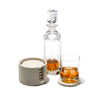 handmade light almendro round wood bone coaster set with coasters in container with drink and decanter