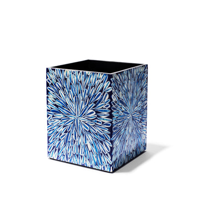 LaDorada presents the Blue Almendro Wastebin, handcrafted with exquisite detail and hand-finished by Colombian artisans.