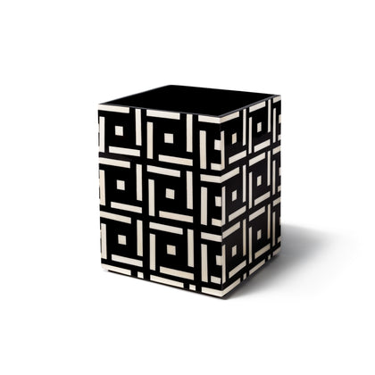LaDorada presents the Bone Domino Black Wastebin, handcrafted with exquisite detail and hand-finished by Colombian artisans.