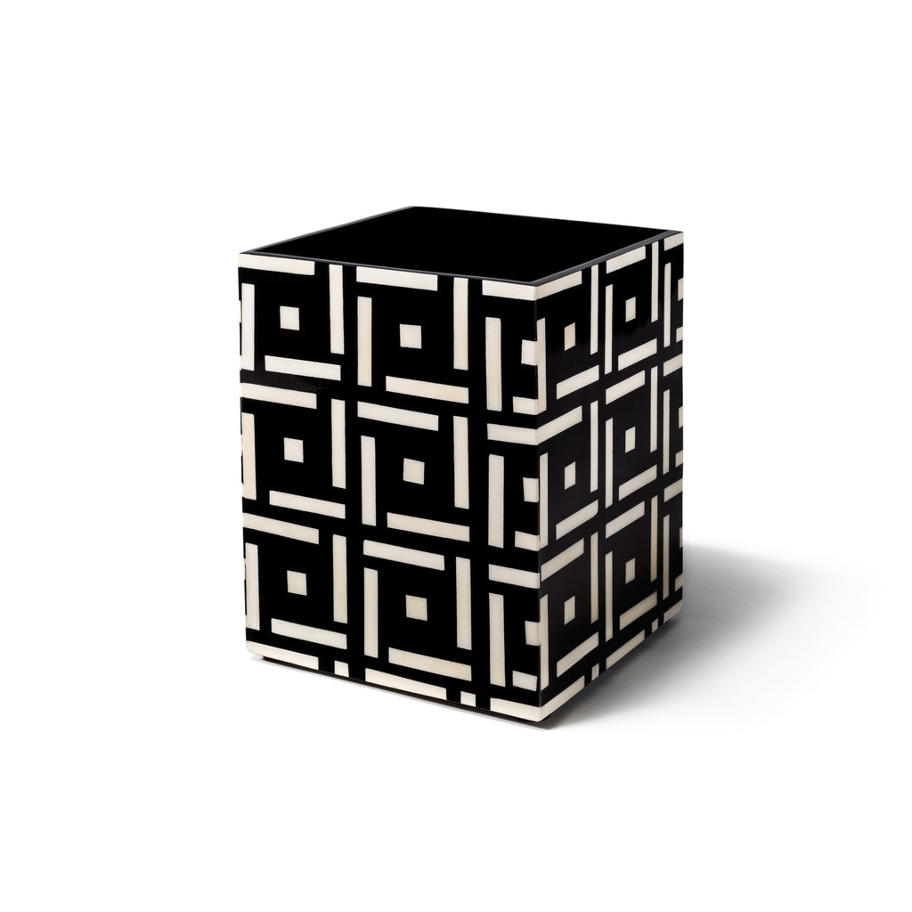LaDorada presents the Bone Domino Black Wastebin, handcrafted with exquisite detail and hand-finished by Colombian artisans.